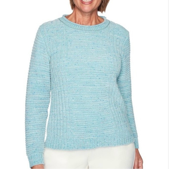 ALFRED DUNNER- Green & Blue Velour Knit Pullover Sweater SIZE Large EUC - Picture 14 of 14